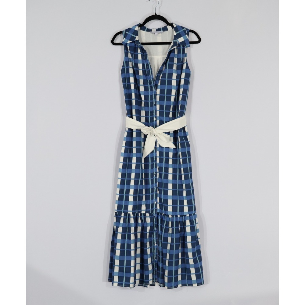 Baltic Born Plaid Button Front Midi Dress Womens Large Blue Coastal Cottage Chic